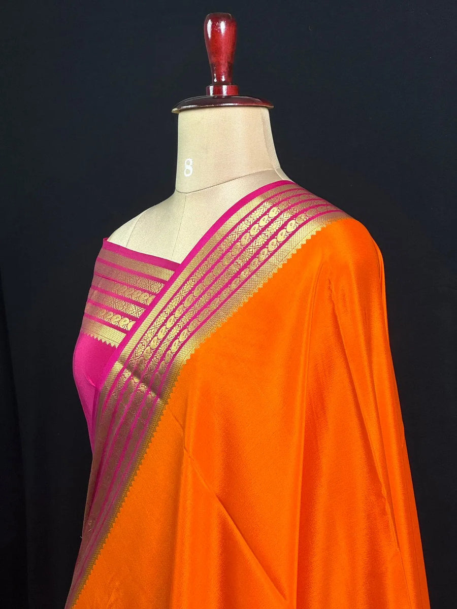 Traditional Pure Mysore Silk Saree with Meena Bentex
