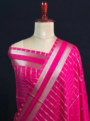 Stylish Semi Mysore Silk Saree with Traditional Chex Design