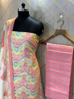 Unstitched Makhmali Cotton Salwar Suit 3-piece set with top, bottom, and dupatta in elegant design