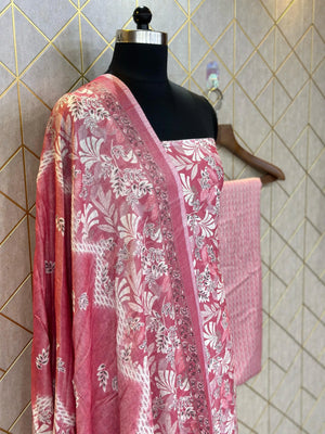 Unstitched Makhmali Cotton Salwar Suit 3-piece set with top, bottom, and dupatta in elegant design