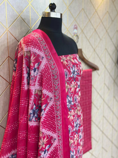 Grace in Threads: Makhmali Cotton Unstitched Salwar Suit (3-Piece Set)