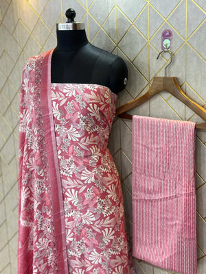 Unstitched Makhmali Cotton Salwar Suit 3-piece set with top, bottom, and dupatta in elegant design