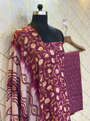 Unstitched Makhmali Cotton Salwar Suit 3-piece set with top, bottom, and dupatta in elegant design