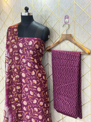 Unstitched Makhmali Cotton Salwar Suit 3-piece set with top, bottom, and dupatta in elegant design