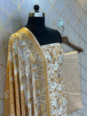 Unstitched Makhmali Cotton Salwar Suit 3-piece set with top, bottom, and dupatta in elegant design