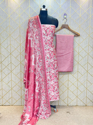 Unstitched Makhmali Cotton Salwar Suit 3-piece set with top, bottom, and dupatta in elegant design