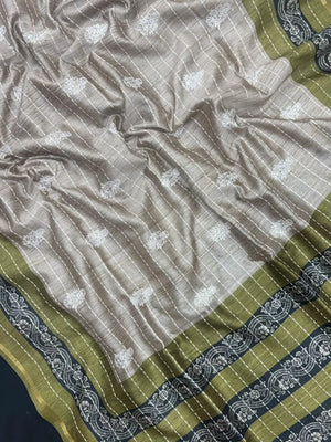 Classic Natural Tussar Silk Saree-Moon in june
