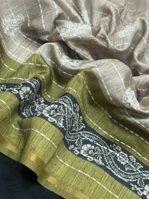 Classic Natural Tussar Silk Saree-Moon in june
