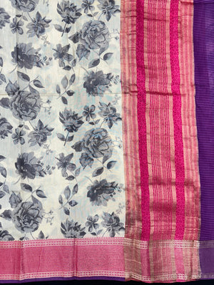 Muggum silk saree with traditional zari work and handwoven silk texture – perfect for festive and ethnic wear