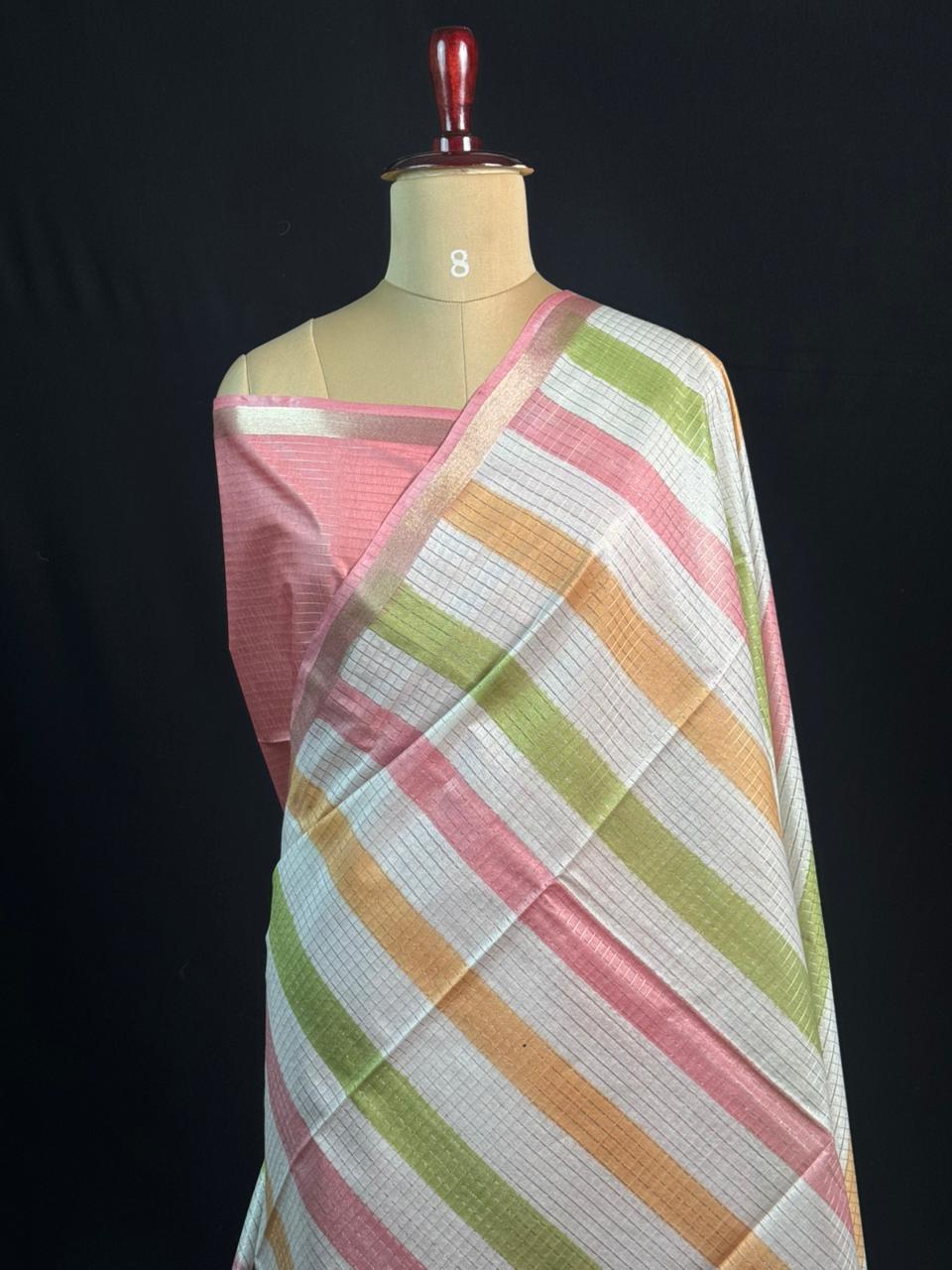 Classic Musk Stripes Tasar Silk Saree – Grace in Every Thread