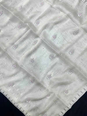 Woman wearing a sheer Organza Saree with elegant detailing and soft flow, perfect for festive events and stylish ethnic occasions.