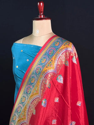 Premium Pashmina Saree with Intricate Paisley Motifs & Ornate Heritage Border