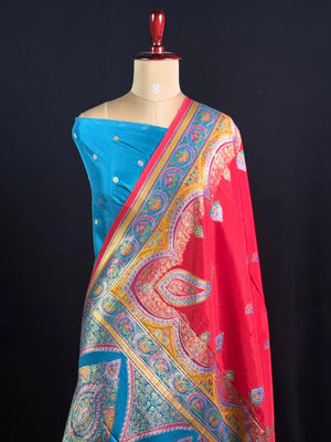 Premium Pashmina Saree with Intricate Paisley Motifs & Ornate Heritage Border