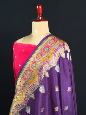 Premium Pashmina Saree with Intricate Paisley Motifs & Ornate Heritage Border