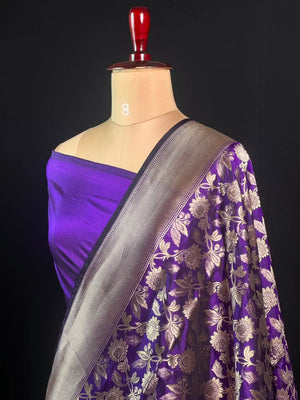 Pure Kataan Silk Saree with Elegant Floral Zari Weaving