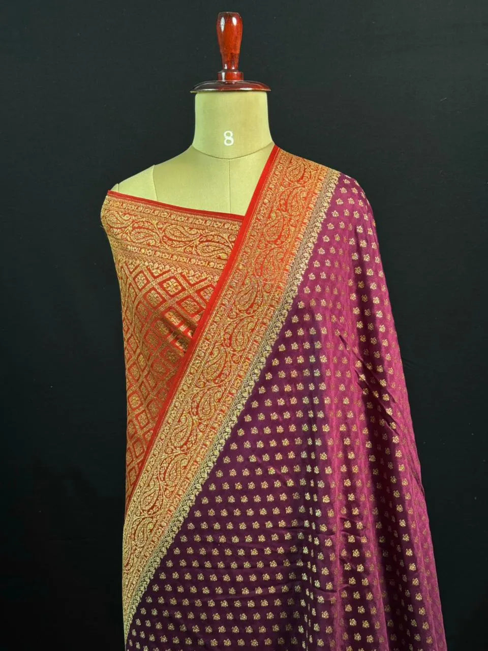 Pure Banarasi Crepe Saree-(Mango Border)
