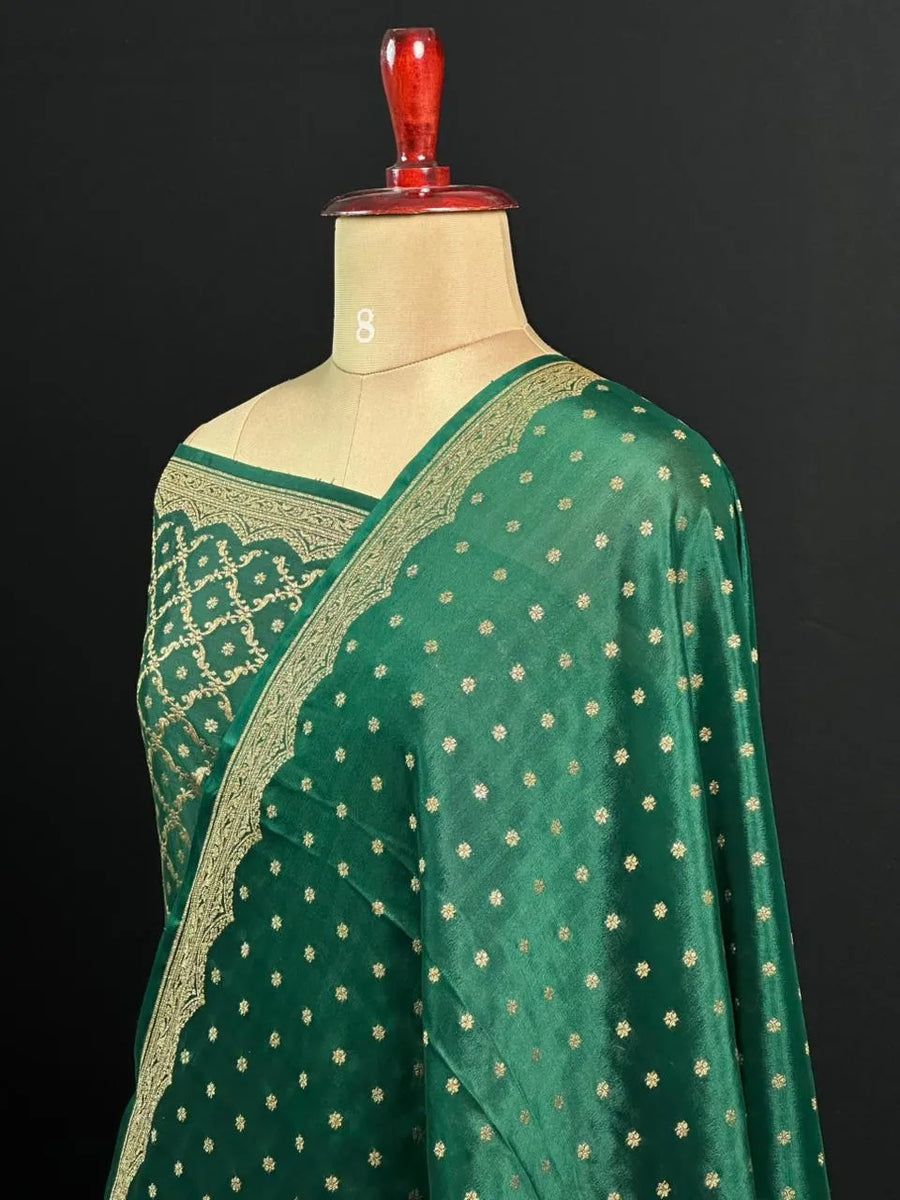 Pure Banarasi Crepe Silk Saree (Small border)