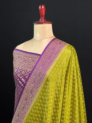 Pure Banarasi Crepe Saree-(Mango Border)