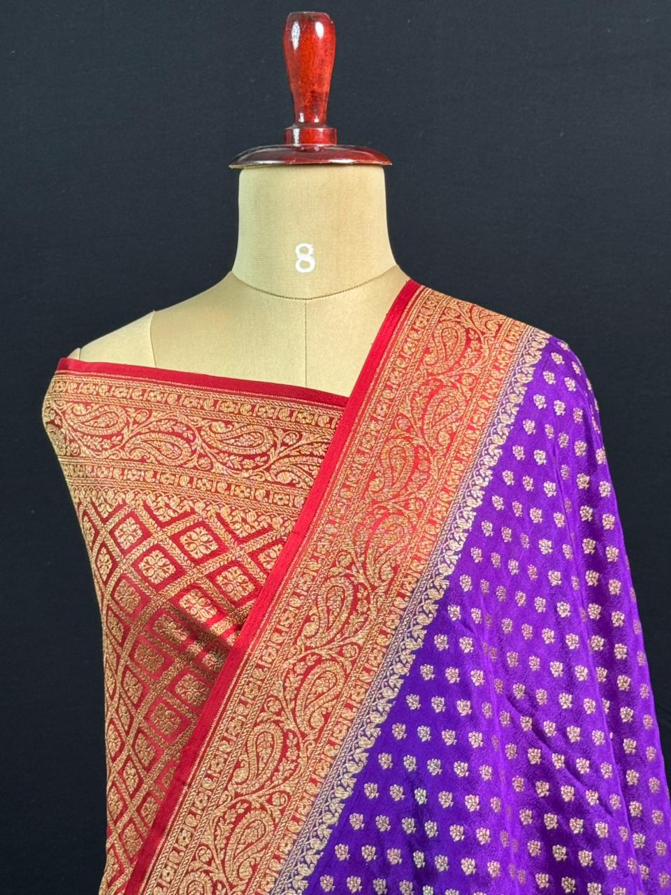 Pure Banarasi Crepe Saree-(Mango Border)