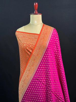 Pure Banarasi Crepe Saree-(Mango Border)
