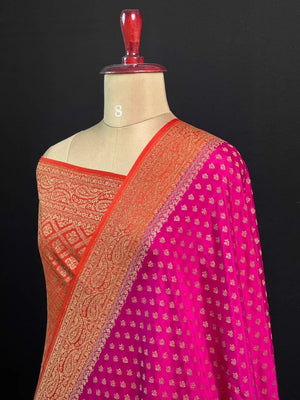 Pure Banarasi Crepe Saree-(Mango Border)