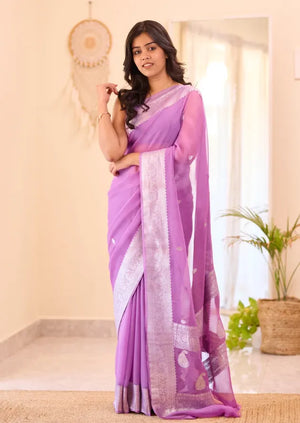 Banarasi Pure Khaddi Chiffon Saree-Self