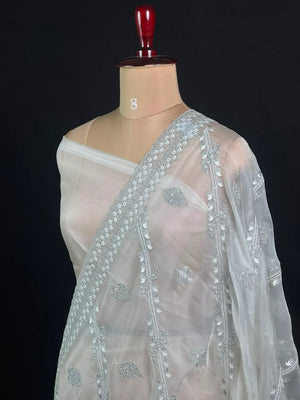Soft Supernet Pure Organza Saree With Embroidery Work
