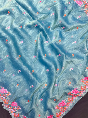 Paper silk saree with subtle sheen and crisp drape – ideal for festive and everyday wear