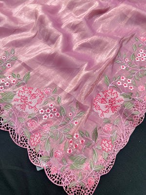 Woman wearing a Paper Silk Saree with crisp texture and elegant drape, ideal for office wear, casual events, and festive occasions.