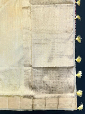 Woman wearing a Party Wear Semi Silk Saree with rich shine and elegant drape, ideal for festive events and evening parties.