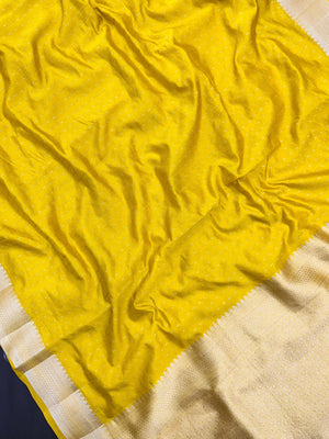 Woman wearing a Party Wear Semi Silk Saree with rich shine and elegant drape, ideal for festive events and evening parties.