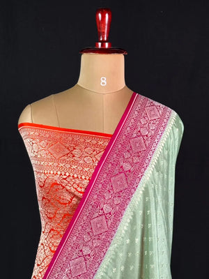 Luxurious Pure Banarasi Crepe Silk Saree – Perfect for Weddings & Celebrations-Silver