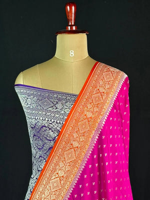 Luxurious Pure Banarasi Crepe Silk Saree – Perfect for Weddings & Celebrations-Silver