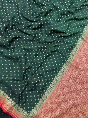 Pure Banarasi crepe silk saree with rich zari motifs and elegant soft drape – ideal for festive and wedding occasions