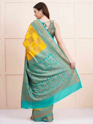 "Elegant pure Banarasi crepe silk saree with intricate designs, perfect for wedding wear and festive occasions, offering a luxurious feel and beautiful drape."