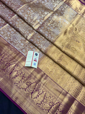 Handwoven Pure Kanchi Tussar Silk Saree with Rich Zari Elegance-Pure Chanda Silk