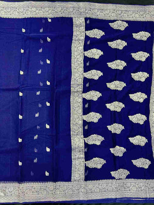 Banarasi Pure Khaddi Chiffon Saree-Self