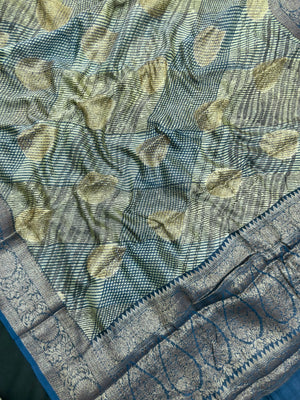 "Sleek Pure Chinya silk saree with intricate detailing, ideal for festive and wedding occasions, showcasing elegance and classic style."