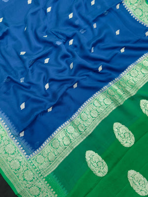 Pure Khaddi chiffon saree with soft texture and contrast border – perfect for festive and ethnic occasions