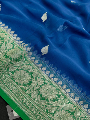 Pure Khaddi chiffon saree with soft texture and contrast border – perfect for festive and ethnic occasions