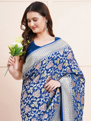 "Elegant pure Khaddi georgette saree, perfect for traditional wear and celebration wear, featuring intricate detailing and a graceful drape for special occasions."