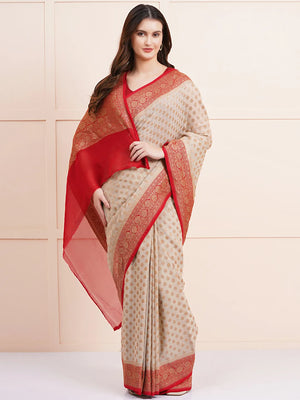 "Elegant pure Khaddi georgette silk saree, perfect for ethnic wear and wedding celebrations, offering a beautiful drape and intricate design for a sophisticated look."