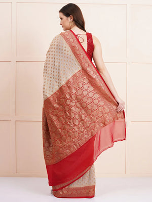 "Elegant pure Khaddi georgette silk saree, perfect for ethnic wear and wedding celebrations, offering a beautiful drape and intricate design for a sophisticated look."