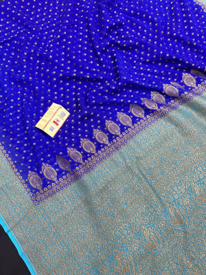Pure Khaddi Georgette saree with handwoven zari detailing – perfect for festive and bridal wear