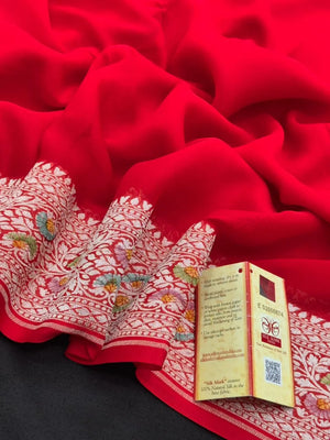 Pure Khaddi Georgette Plain Meena Saree – Elegant Weave with Subtle Zari Charm