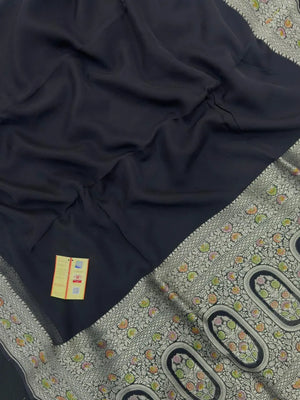 Pure Khaddi Georgette Plain Meena Saree – Elegant Weave with Subtle Zari Charm