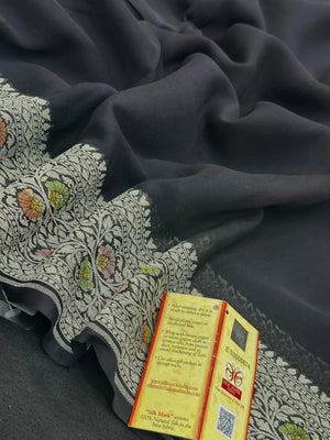 Pure Khaddi Georgette Plain Meena Saree – Elegant Weave with Subtle Zari Charm