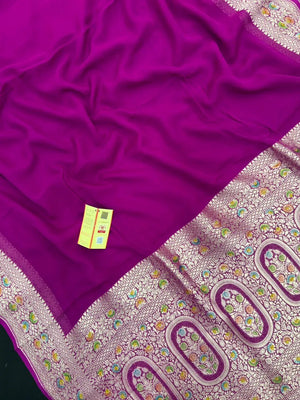 Pure Khaddi Georgette Plain Meena Saree – Elegant Weave with Subtle Zari Charm