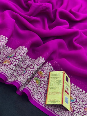 Pure Khaddi Georgette Plain Meena Saree – Elegant Weave with Subtle Zari Charm