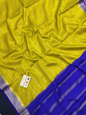 Pure Mysore silk saree with smooth texture and zari border – perfect for weddings and festive wear